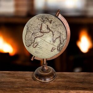 Harvey Makin Emporium Collection Vintage Globe With Metal & Wooden Base